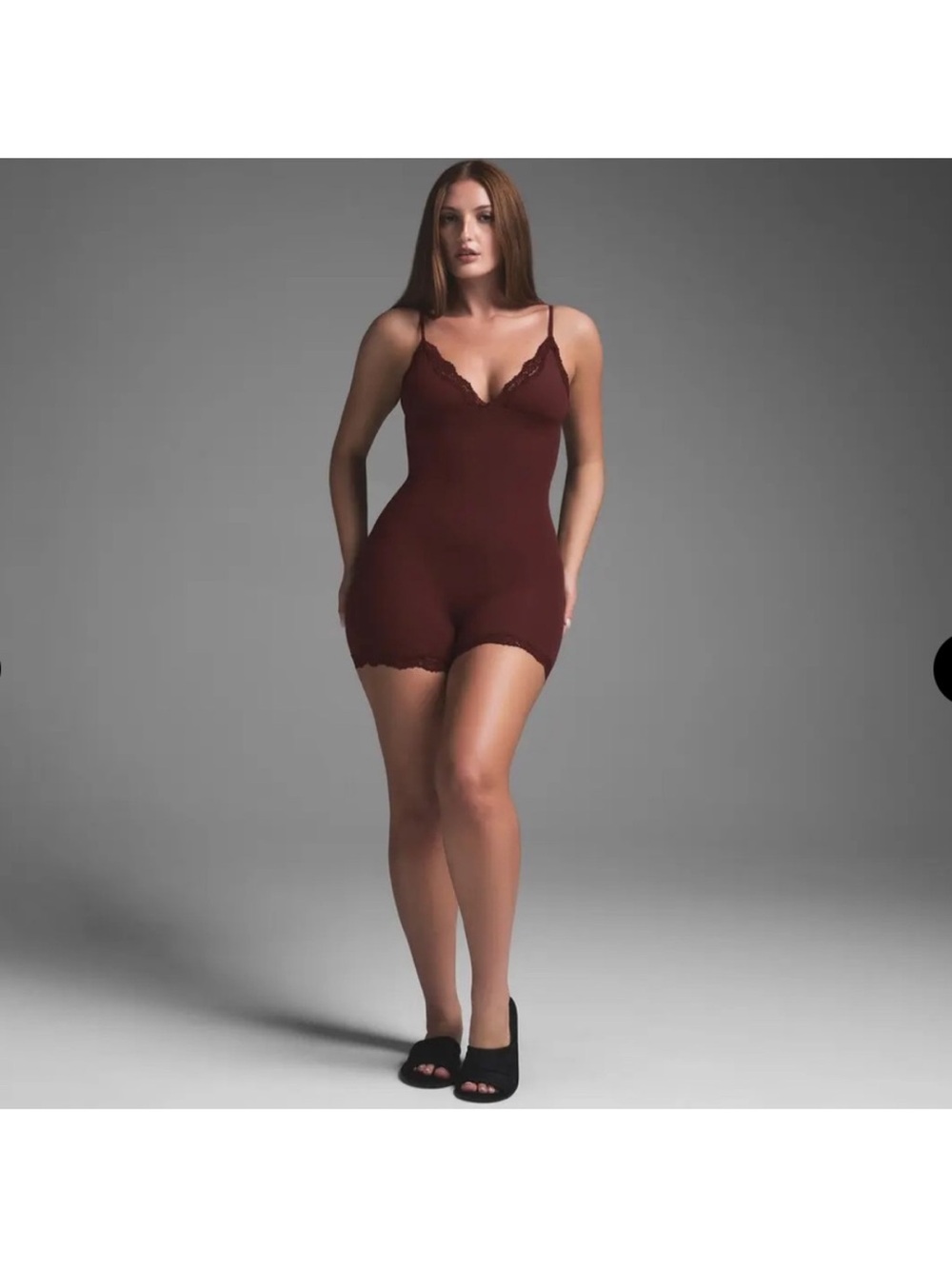 SOLD❌ Oxblood Red Bodysuit one piece onsie lace trim fits everybody triangle